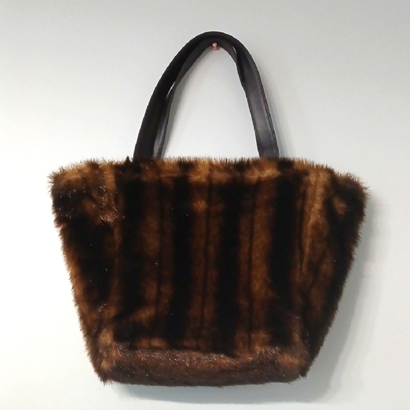 JERRY LEWIS Handbags - Brown faux fur Bag with Striped Pattern and brown Handles pre-owned excellent co